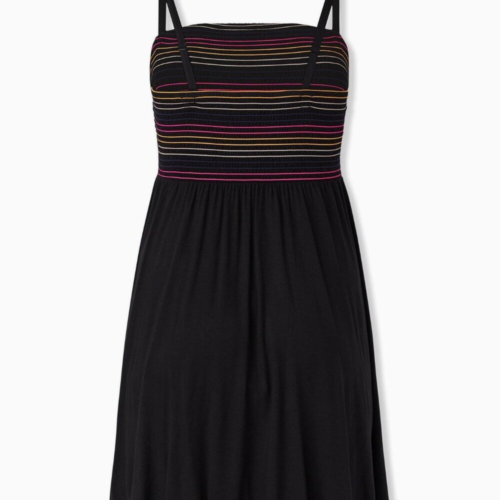 Torrid Super Soft Knits Sundress Dress 00 M/L Black Rainbow Smocked